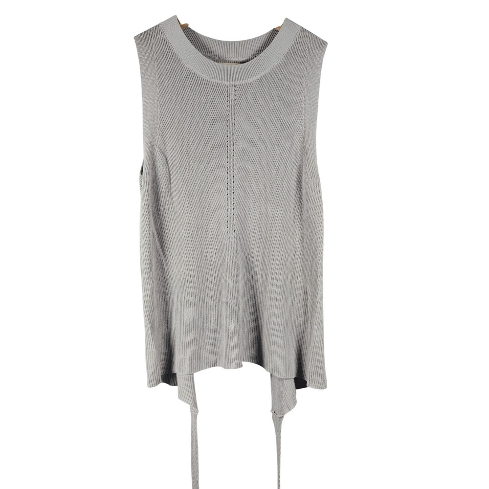 Unbranded Light Grey Pointelle Knit Open‎ Back Tie Sleeveless Top Size M